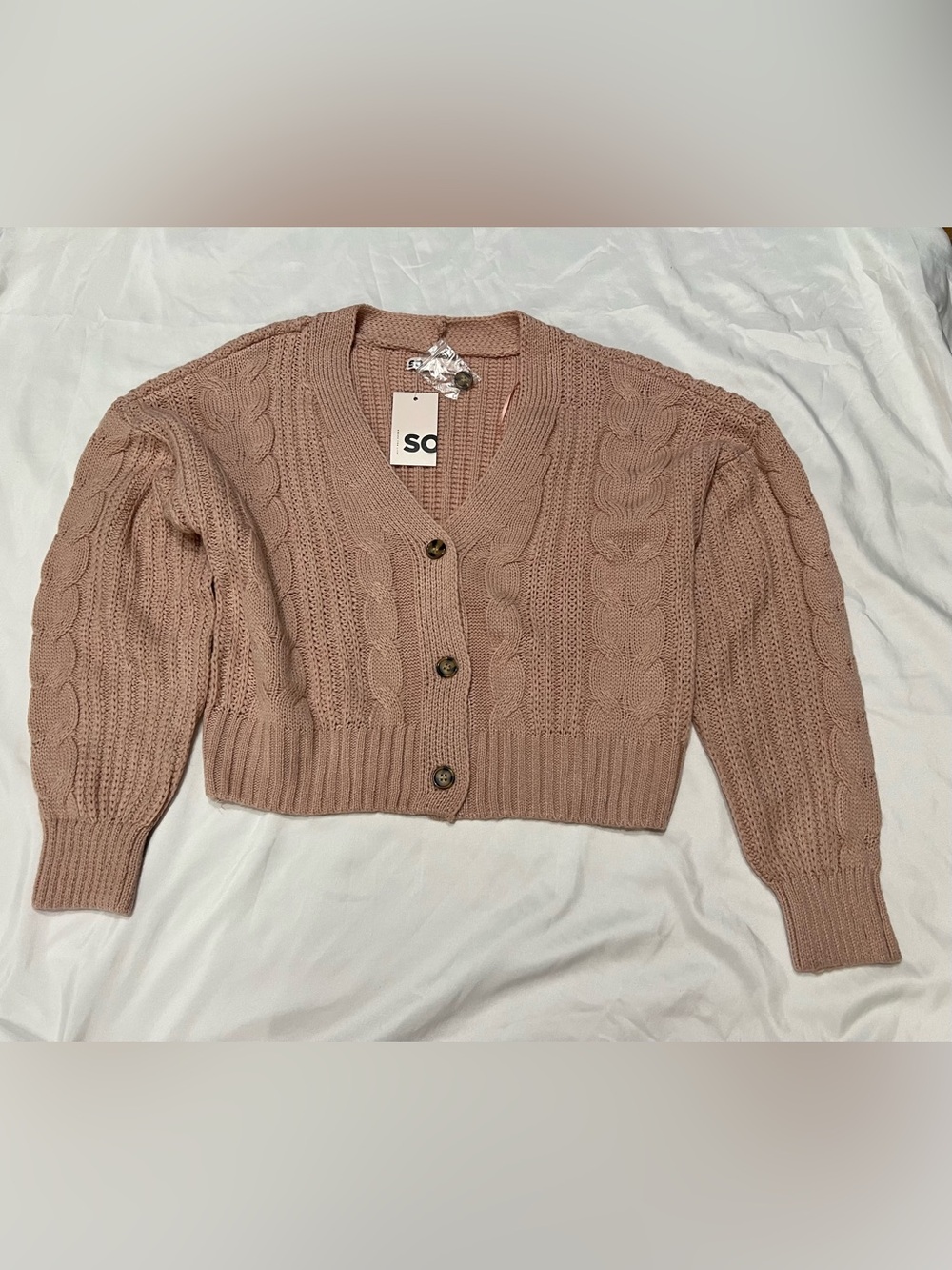 Kohl's SO Cable Knit Cropped Cardigan - Dusty Rose Pink